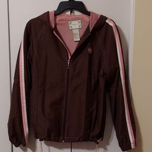 Thin Brown Jacket with racing stripes on sleeves
